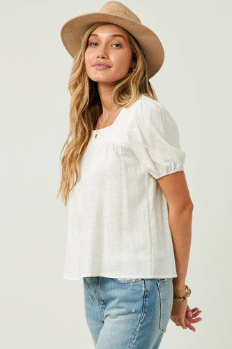 Linen Look Puff Sleeve Top