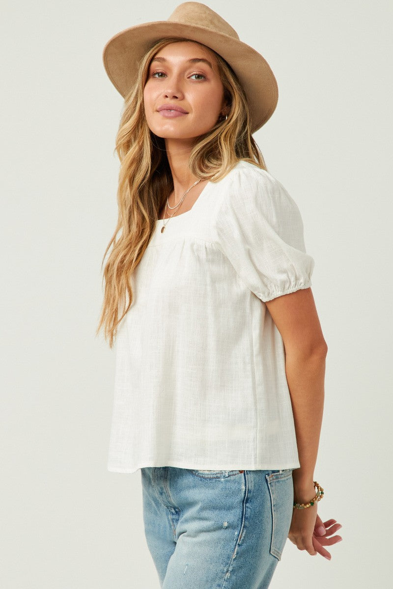 Linen Look Puff Sleeve Top