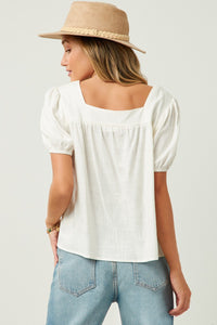 Linen Look Puff Sleeve Top